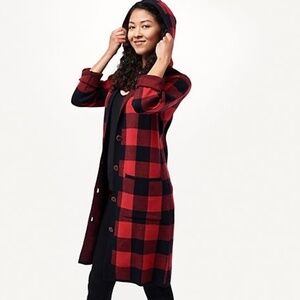 NWOT Women’s Red/Black Long Sleeve Hooded Plaid Button Jacket Denim & Co Sz 1X